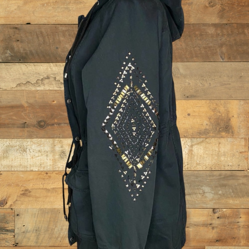 Torrid Black Hooded Adirondack jacket with the cutest embellishments! - Picture 2 of 6